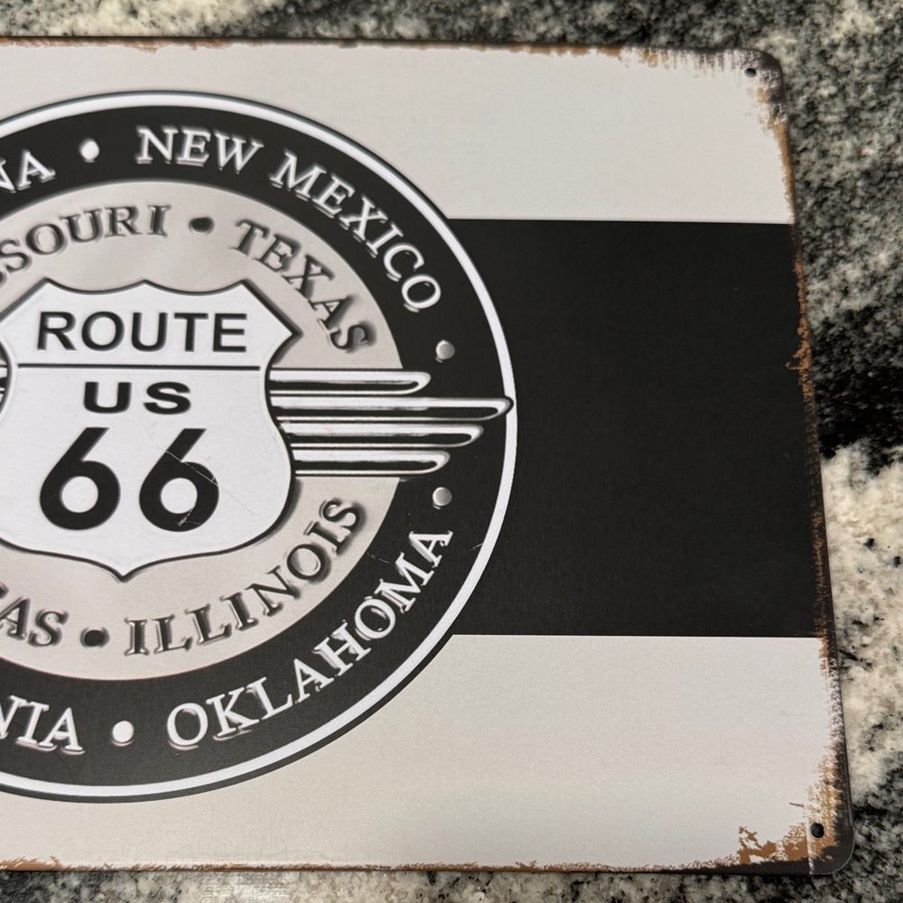 Vintage Route 66 Metal Sign - Black and White - Picture 7 of 10